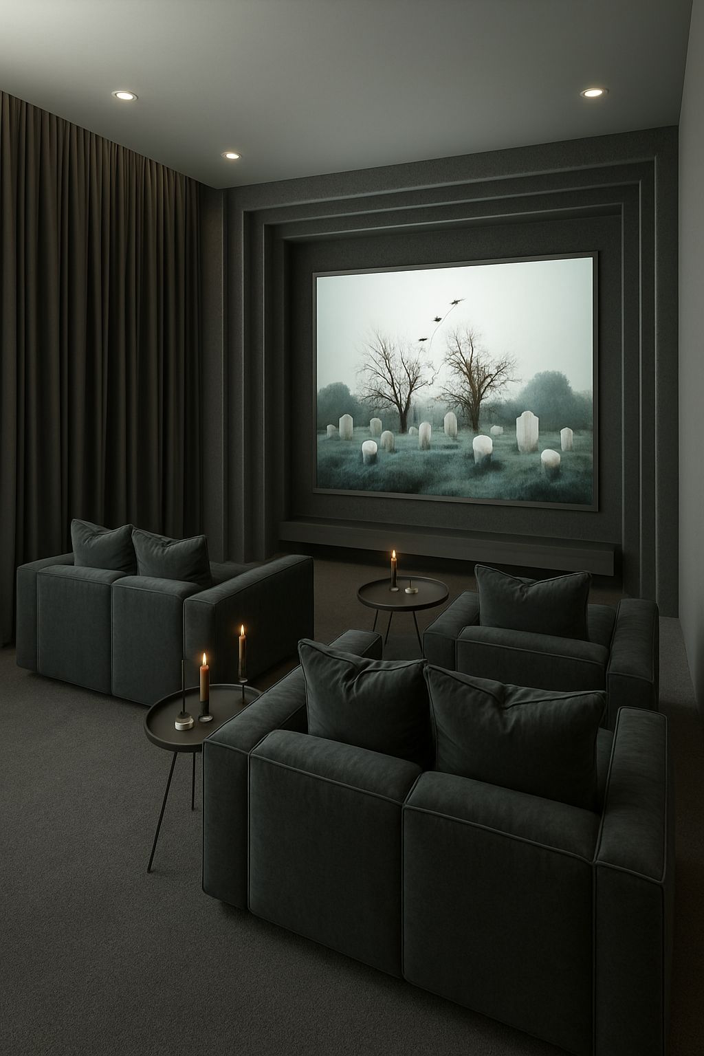Dark curtains in a home cinema