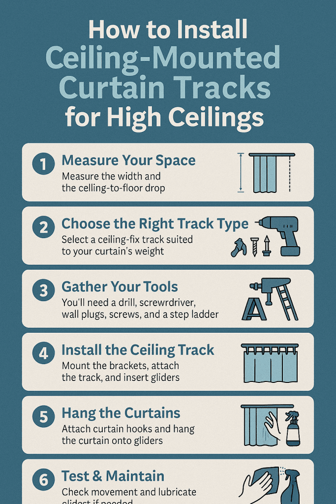 How to Install Ceiling-Mounted Curtain Tracks for High Ceilings